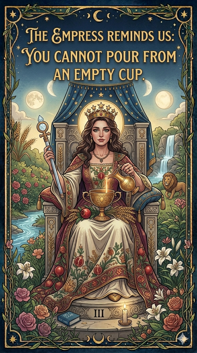 The Empress tarot card — you cannot pour from an empty cup