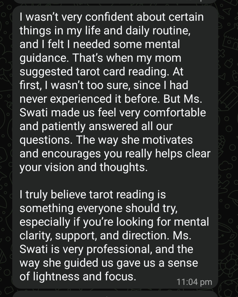 Client testimonial — mental clarity and direction through tarot