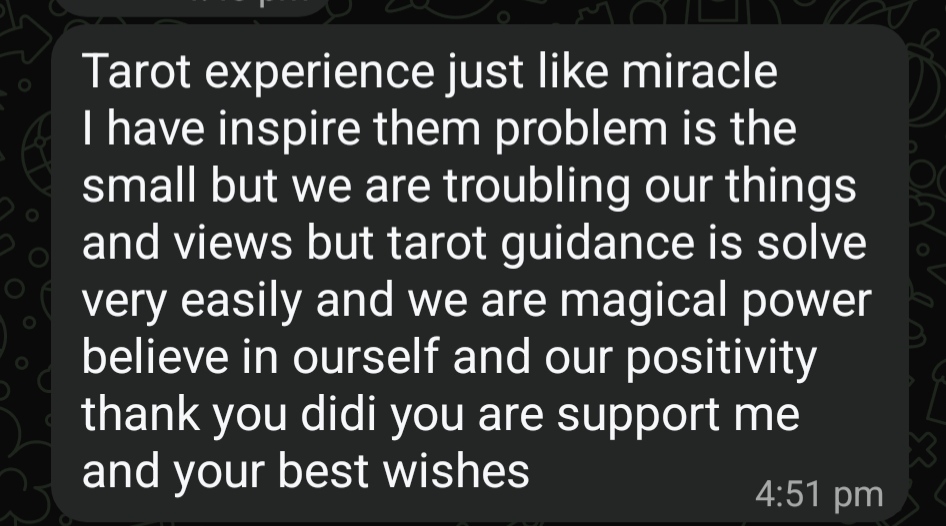 Client testimonial — tarot experience like a miracle
